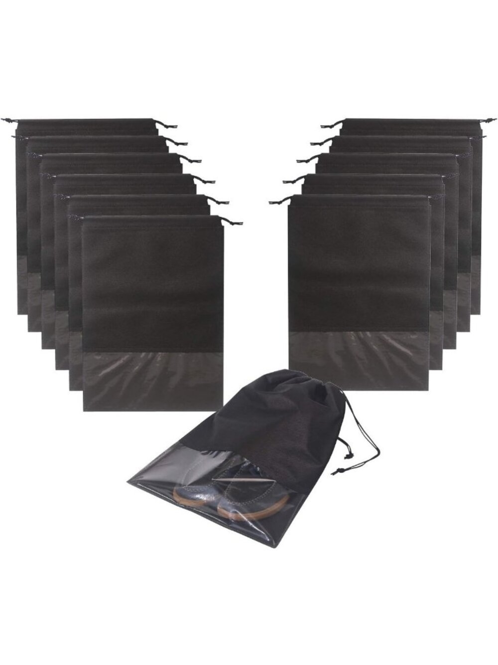 12PCS Travel Shoe Bags with Rope - Large Storage Pouches for Men & Women, Black